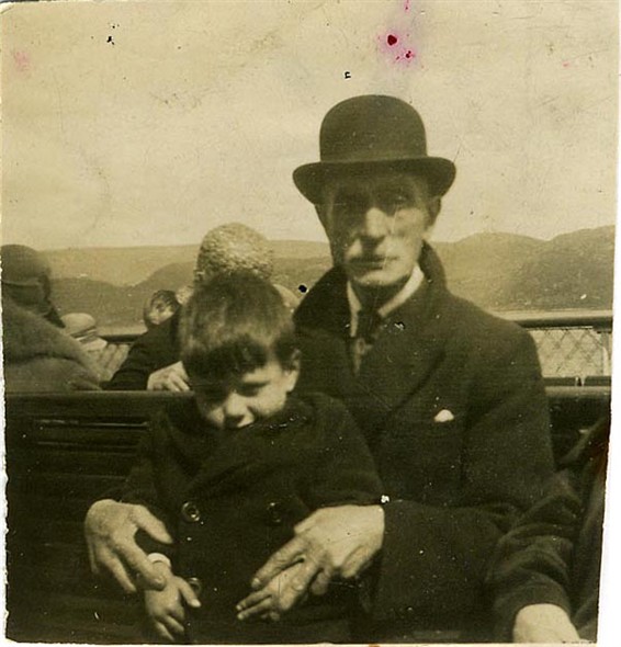 Photo:Albert Woodcock with his grandson Walker Templeton (Auntie May's son) on holiday in the Lake District. Date unknown.