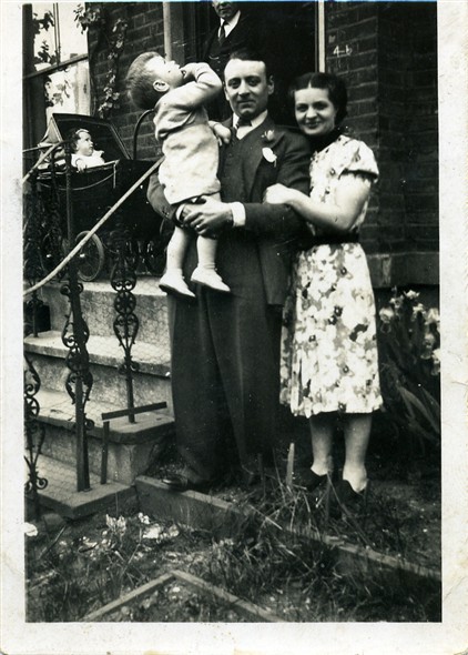 Photo:Me with my father, Berto and my mother, Maria outside the house at 44 King's Cross Road, London. We had the basement flat - other family members lived upstairs.