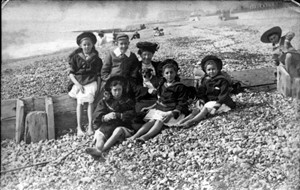 Photo:My dad Gerald Body, 5 Aunties their Nannie and dog Hove or Brighton Beach