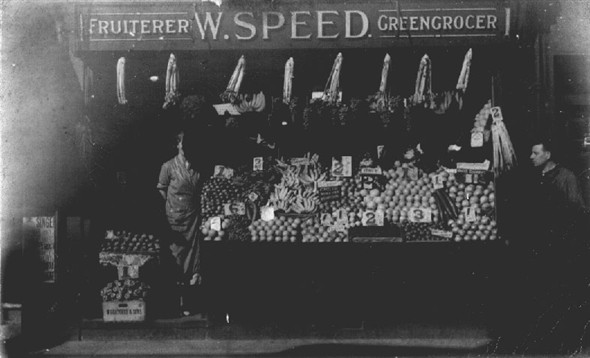 Photo:Mum and Dad outside our greengrocer's shop - 1 Sydney Street, Brighton (1936?)